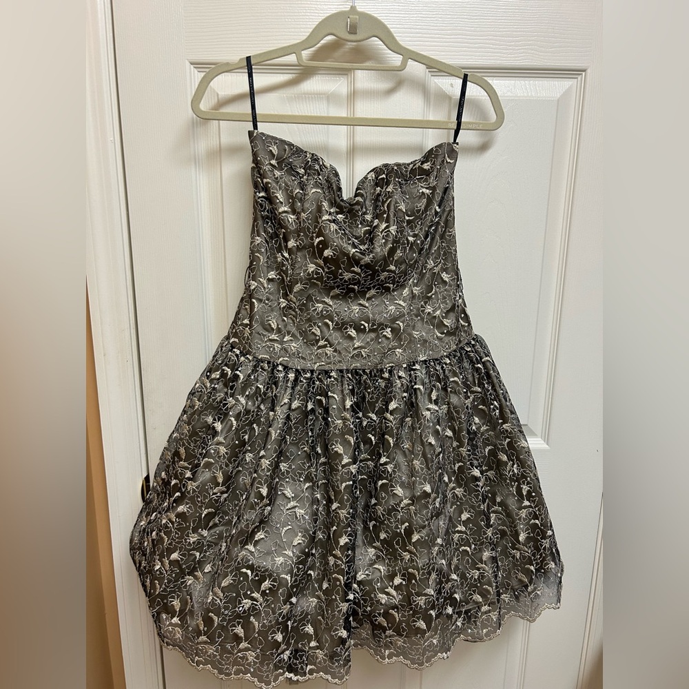 Vintage Jessica McClintock Black & Gold Strapless Mini Dress